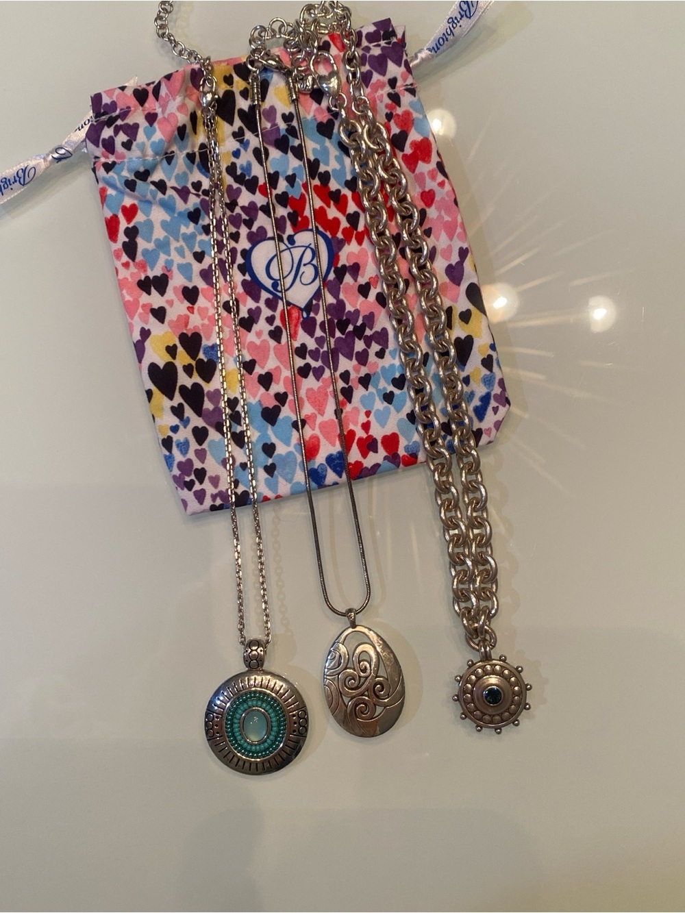 Authentic Brighton Necklace Collection Lot (3 Pcs) Reversible Medallion & Ferrar